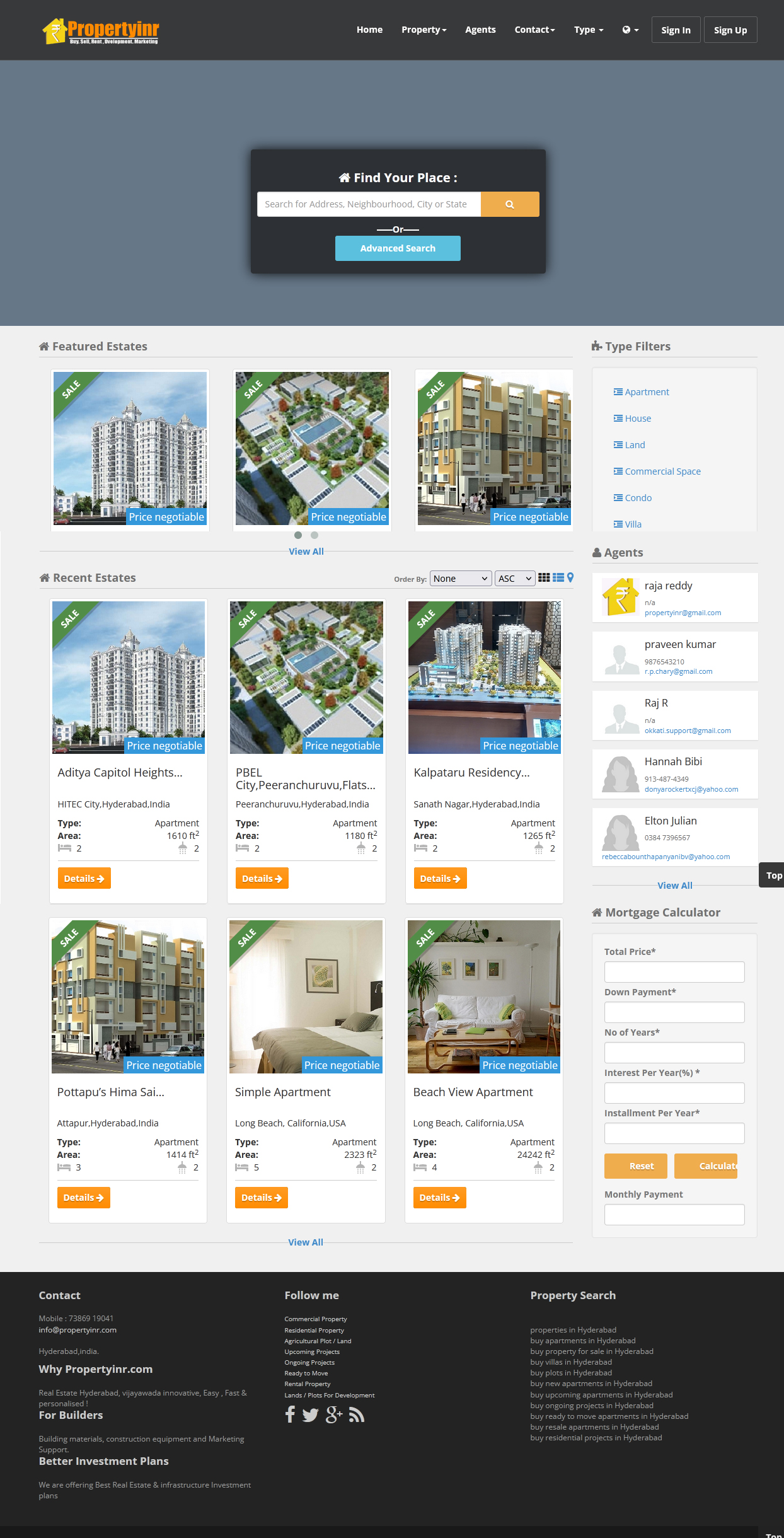 Property in Hyderabad, Real Estate, Residential, commercial properties,Buy,Sell, Development,Marketing, Propertyinr.com